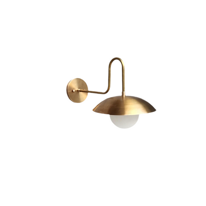 Gooseneck brass wall light with white glass globe | Frost Lights