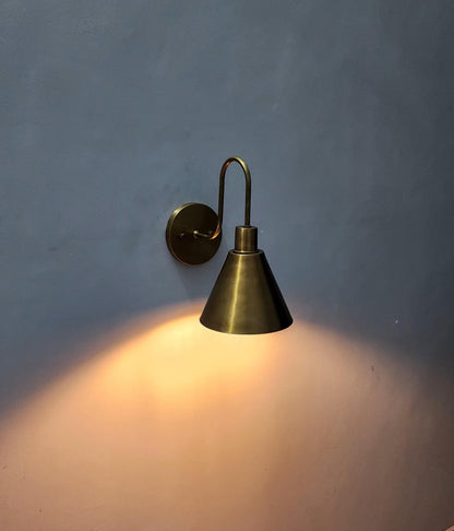 Handcrafted Mid-Century Brass Wall Sconce with Cone Shade