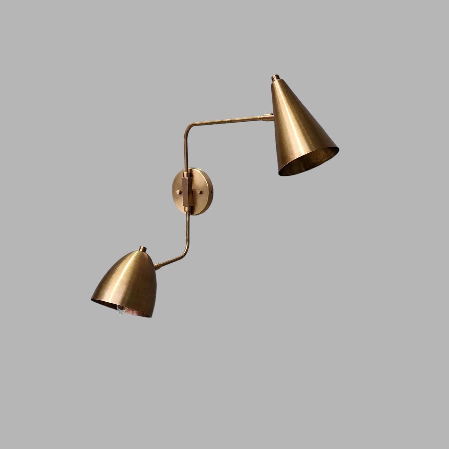 Two Light Shades Swing Arm Handmade Vintage Wall Mid Century Antique Brass Sputnik chandelier light Fixture