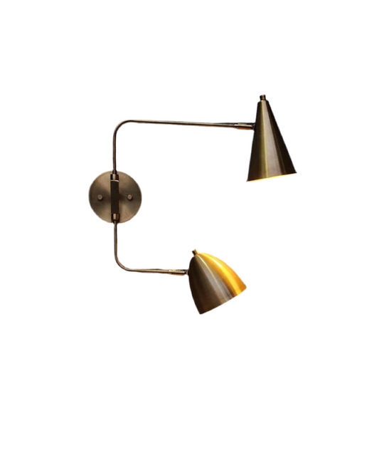 Two Light Shades Swing Arm Handmade Vintage Wall Mid Century Antique Brass Sputnik chandelier light Fixture