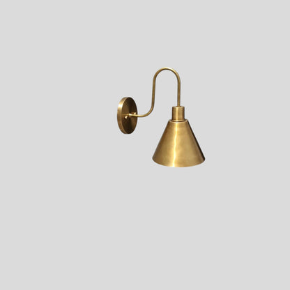 Handcrafted Mid-Century Brass Wall Sconce with Cone Shade