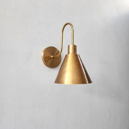 Handcrafted Mid-Century Brass Wall Sconce with Cone Shade