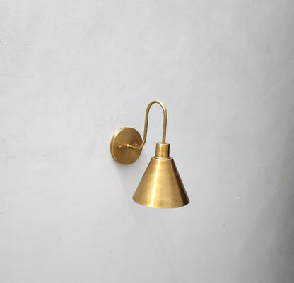 Handcrafted Mid-Century Brass Wall Sconce with Cone Shade