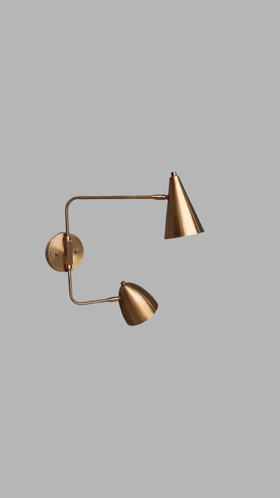 Two Light Shades Swing Arm Handmade Vintage Wall Mid Century Antique Brass Sputnik chandelier light Fixture