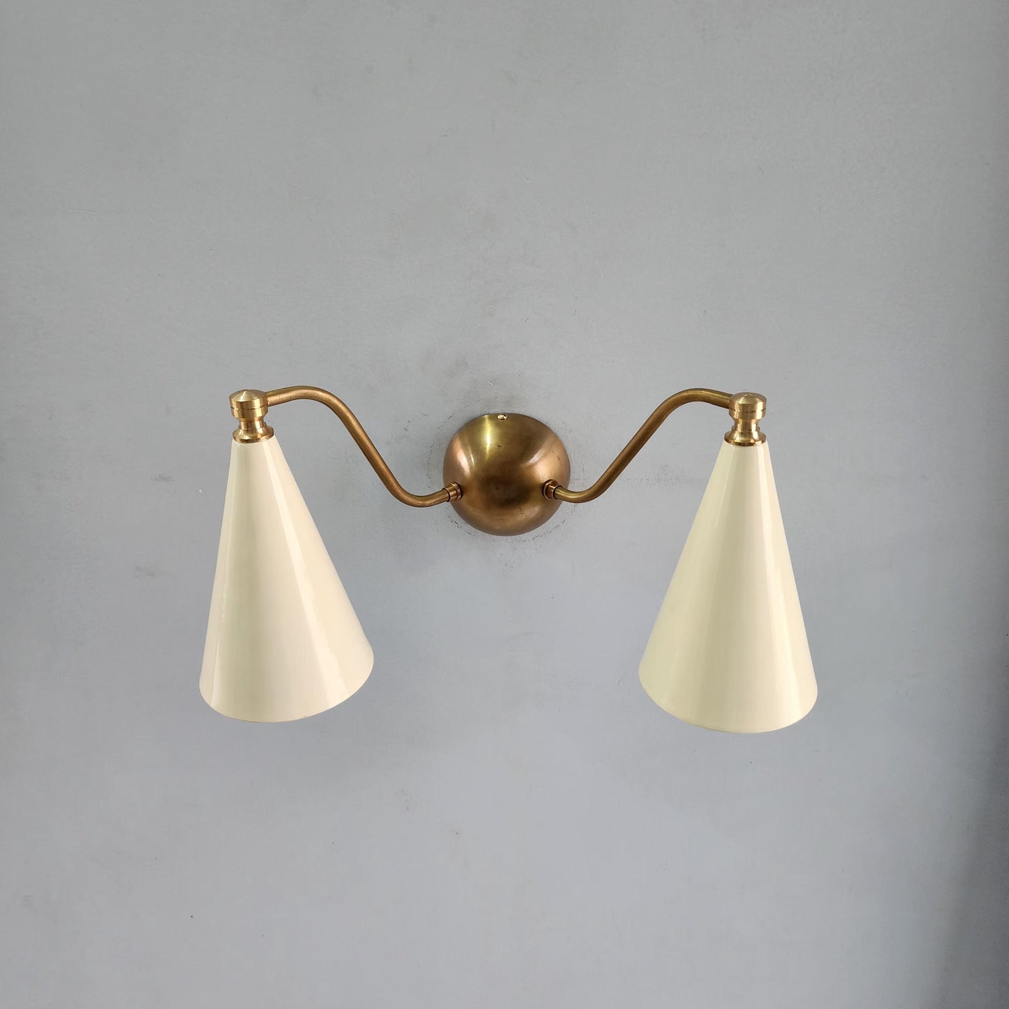 Handcrafted Double Sconce  Mid century Modern Brass Wall Lamp