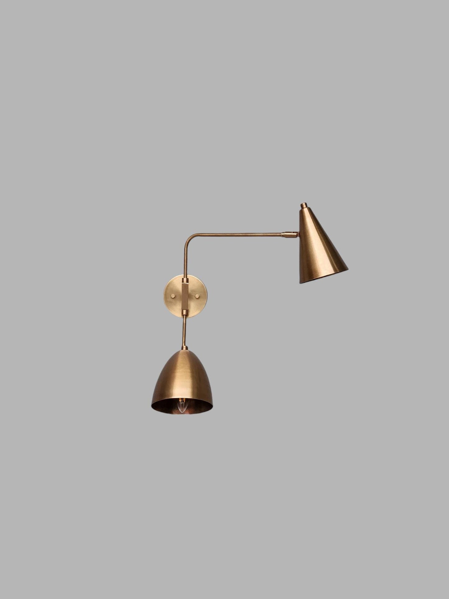 Two Light Shades Swing Arm Handmade Vintage Wall Mid Century Antique Brass Sputnik chandelier light Fixture