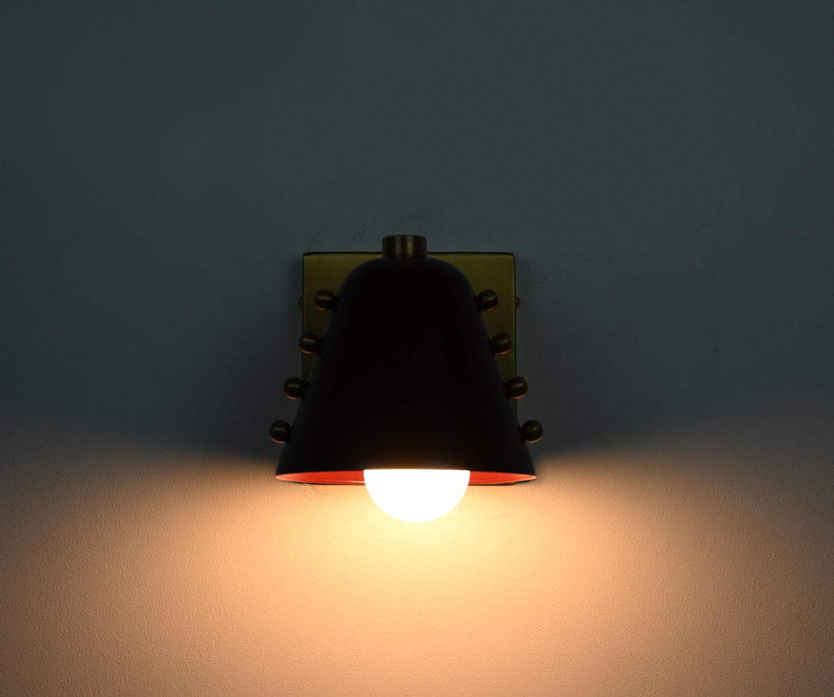 Brass Cone Wall Sconce Pair with Wine Shade Lighting | Frost Lights