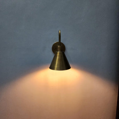 Handcrafted Mid-Century Brass Wall Sconce with Cone Shade