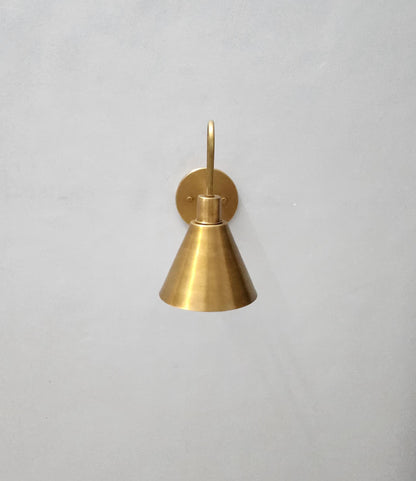 Handcrafted Mid-Century Brass Wall Sconce with Cone Shade