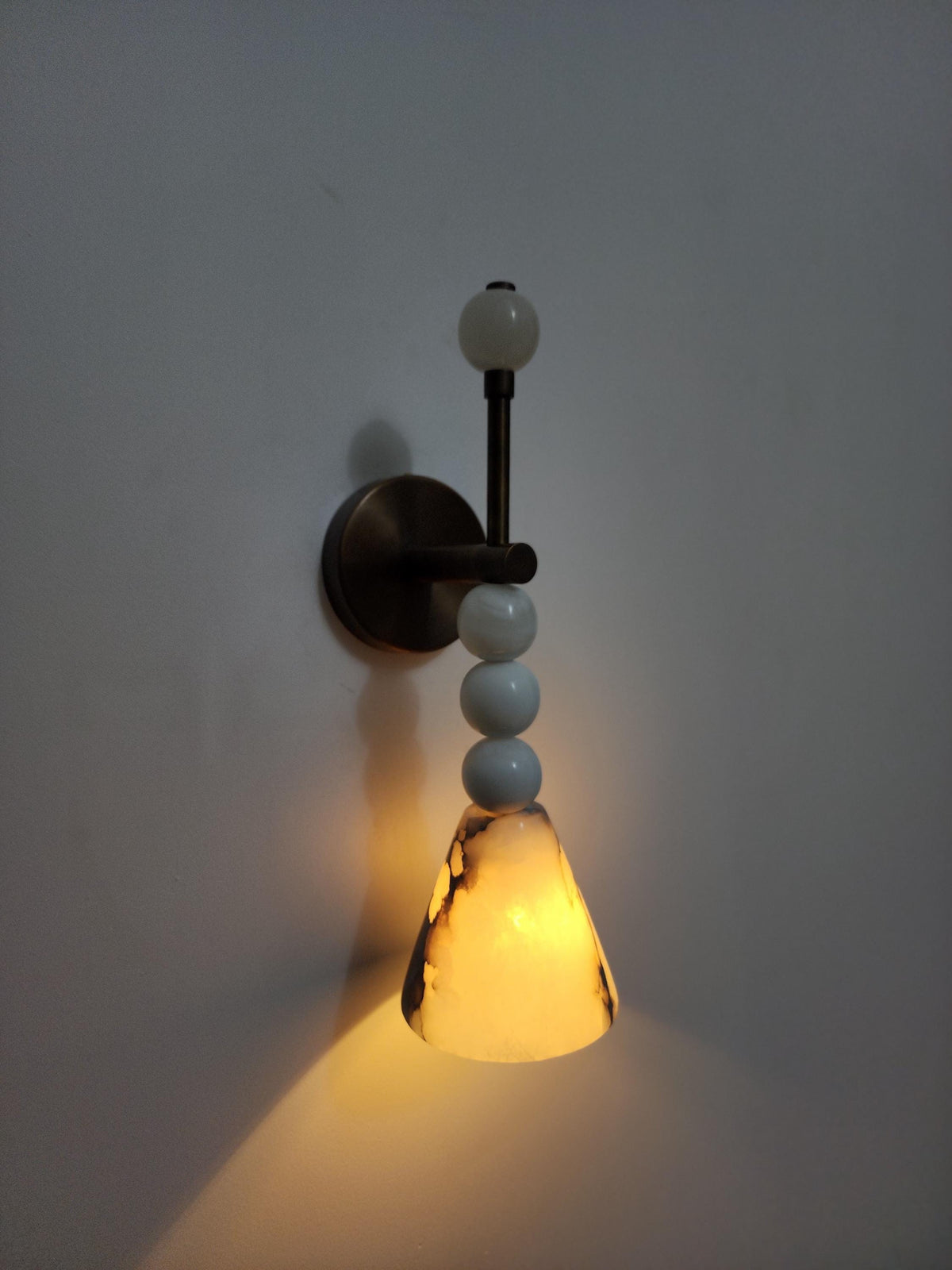Handcrafted Alabaster & Brass Wall Sconce | Cone Marble Shade Luxury Wall Lamp