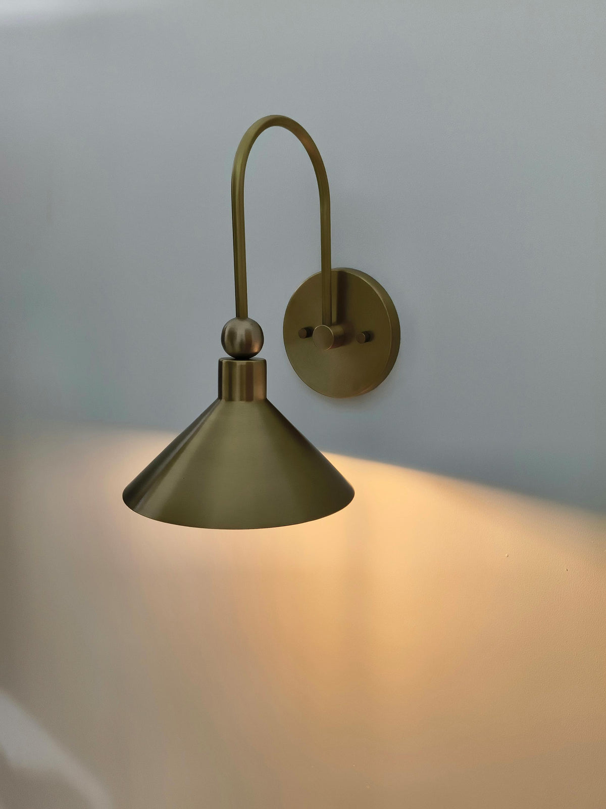 Handcrafted Brass Wall Light With Cone Shade | Frost Lights