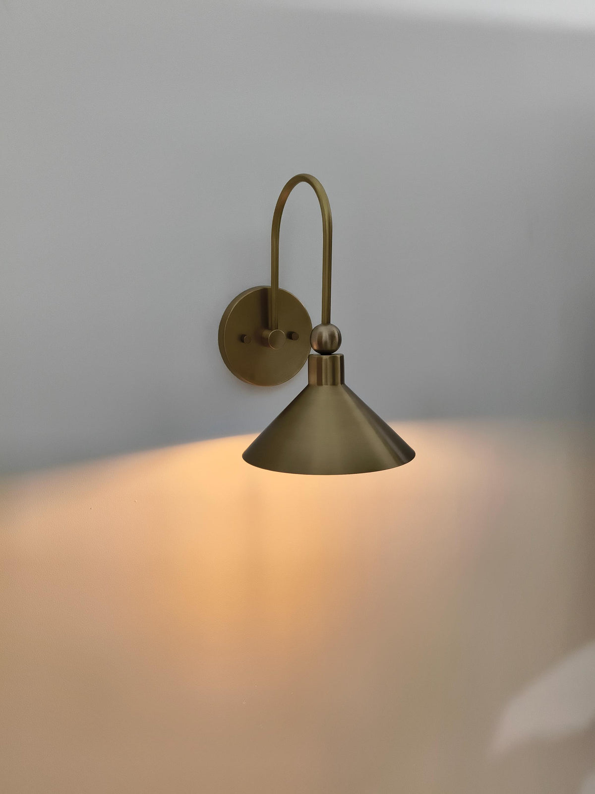 Handcrafted Brass Wall Light With Cone Shade | Frost Lights