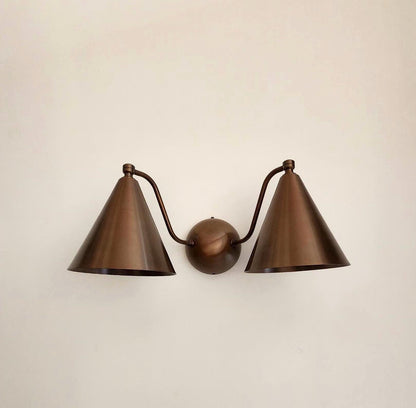 Handcrafted Double Cone Brass Wall Sconce For Modern Bathroom | Frost Lights