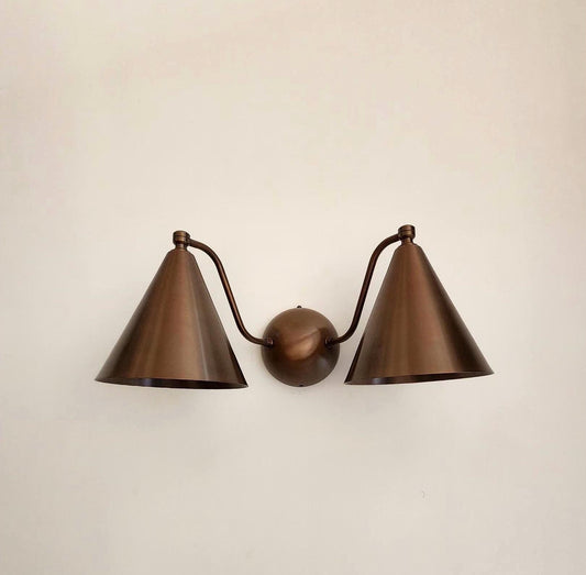 Handcrafted Double Cone Brass Wall Sconce For Modern Bathroom | Frost Lights