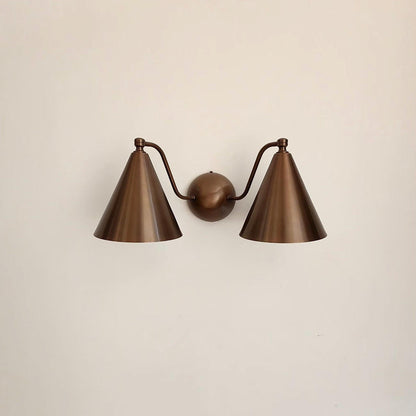 Handcrafted Double Cone Brass Wall Sconce | Mid Century Modern Two-Light Lamp | Frost Lights