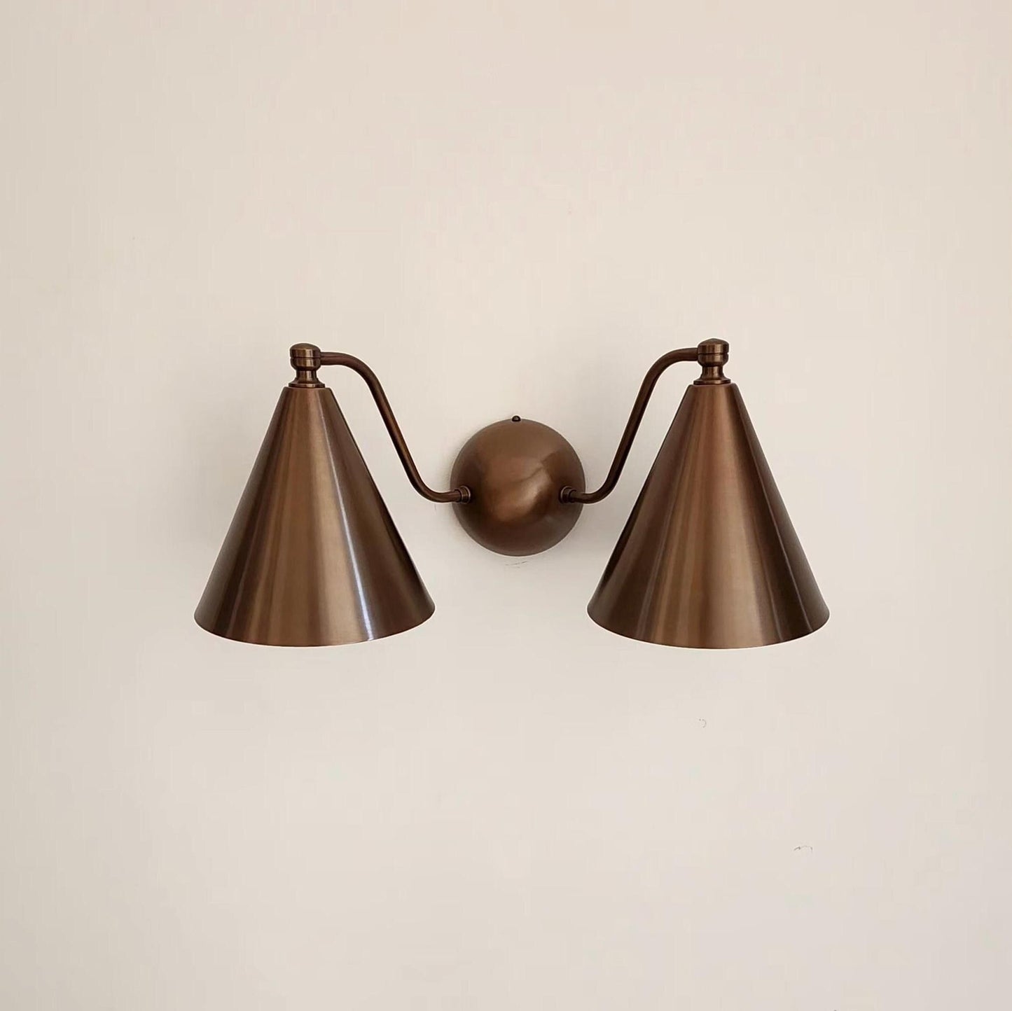 Handcrafted Double Cone Brass Wall Sconce | Mid Century Modern Two-Light Lamp - optimized image