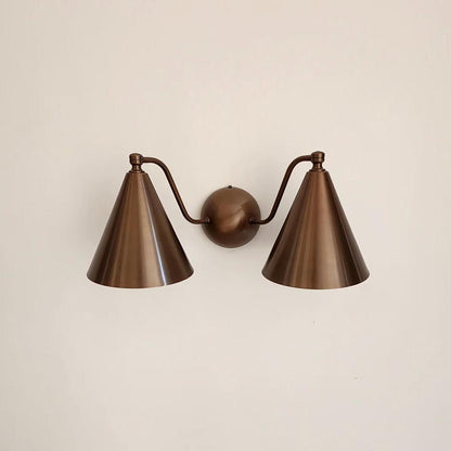 Handcrafted Double Cone Brass Wall Sconce | Mid Century Modern Two-Light Lamp - optimized image