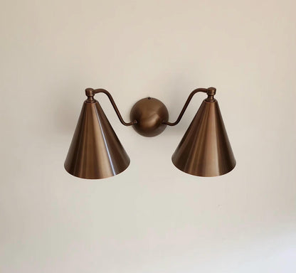 Handcrafted Double Cone Brass Wall Sconce | Mid Century Modern Two-Light Lamp - optimized image