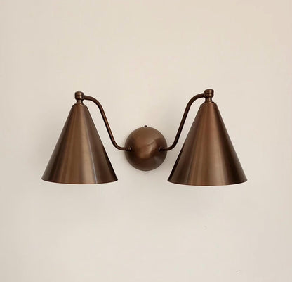 Handcrafted Double Cone Brass Wall Sconce | Mid Century Modern Two-Light Lamp - optimized image