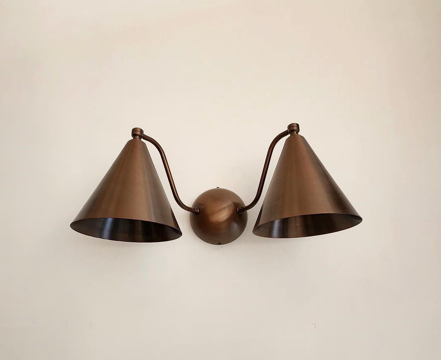 Handcrafted Double Cone Brass Wall Sconce | Mid Century Modern Two-Light Lamp - optimized image