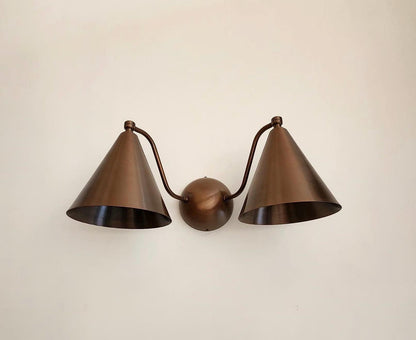 Handcrafted Double Cone Brass Wall Sconce | Mid Century Modern Two-Light Lamp - optimized image