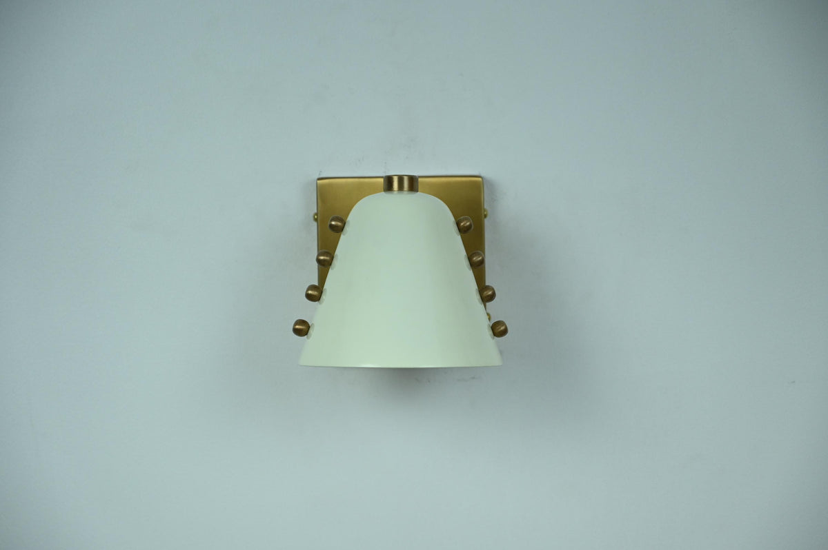 Handcrafted Ivory Cone Brass Wall Sconce With Rivet Details | Frost Lights