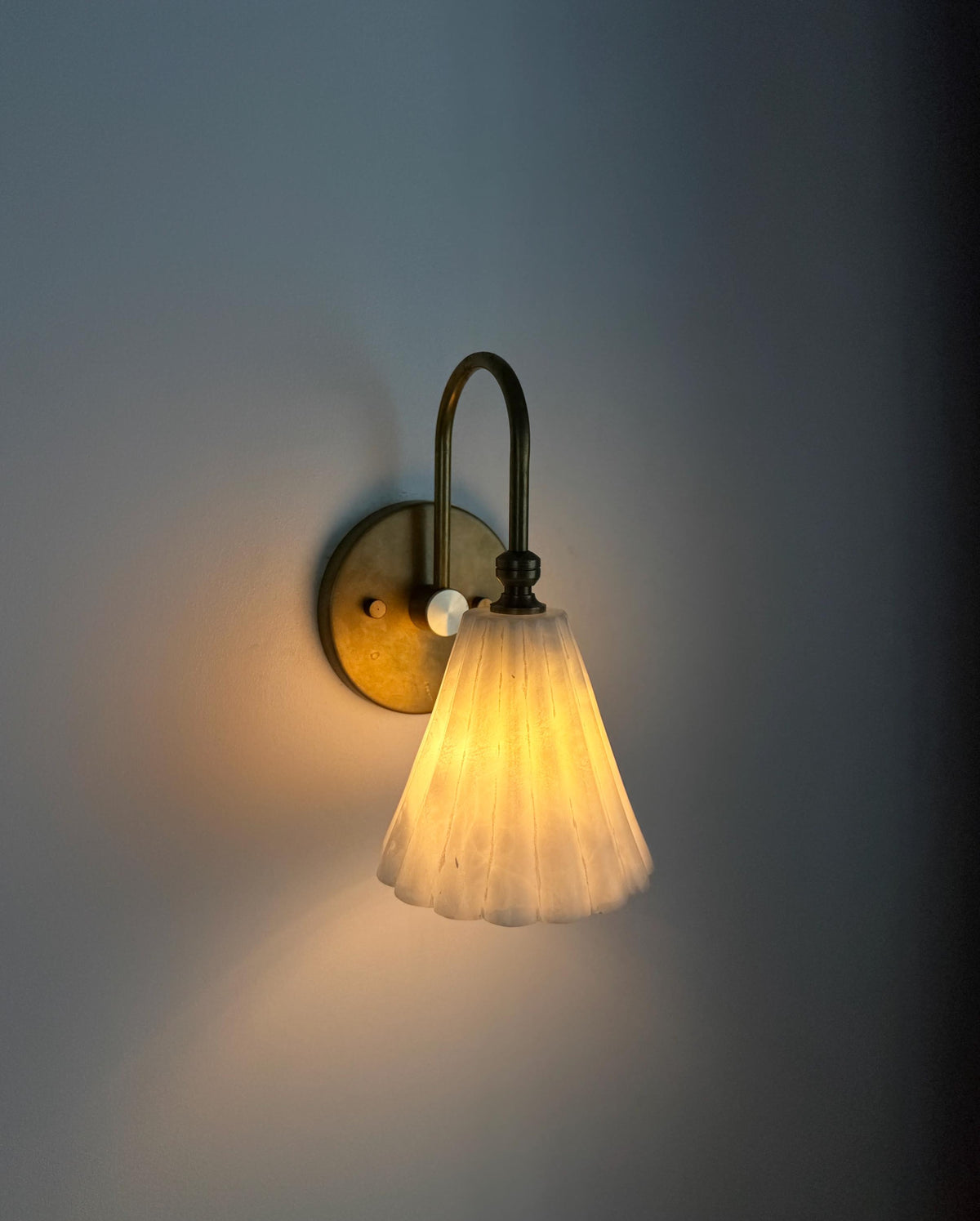 Handmade Alabaster Brass Wall Sconce | Modern Stone Wall Light - optimized image