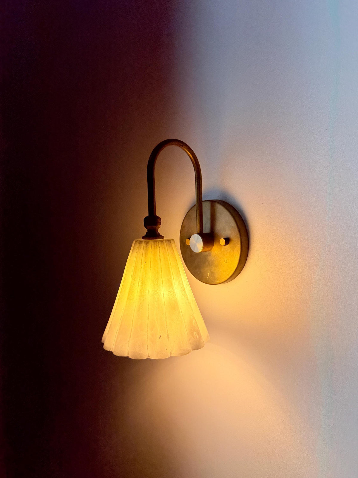 Handmade Alabaster Brass Wall Sconce | Modern Stone Wall Light - optimized image