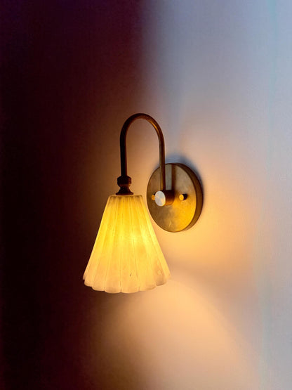 Handmade Alabaster Brass Wall Sconce | Modern Stone Wall Light - optimized image