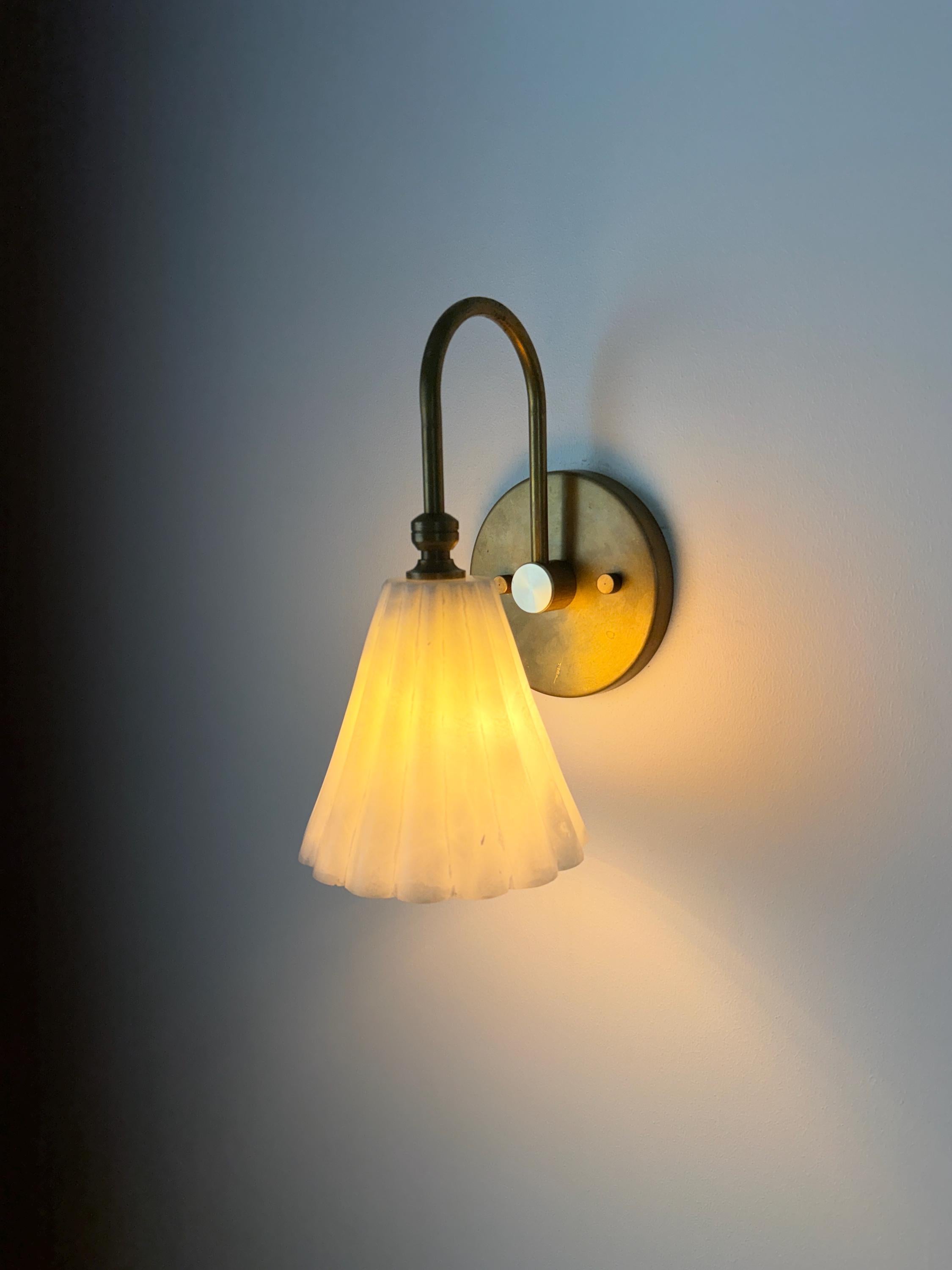 Handmade Alabaster Brass Wall Sconce | Modern Stone Wall Light - optimized image