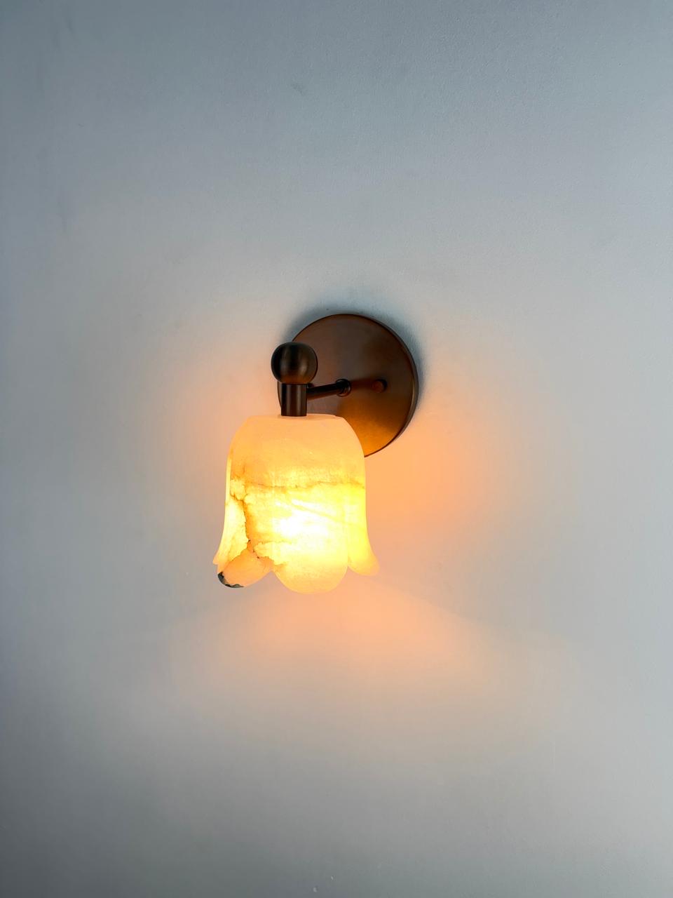 Handmade Alabaster Stone Wall Sconce | Organic Brass Contemporary Light - optimized image