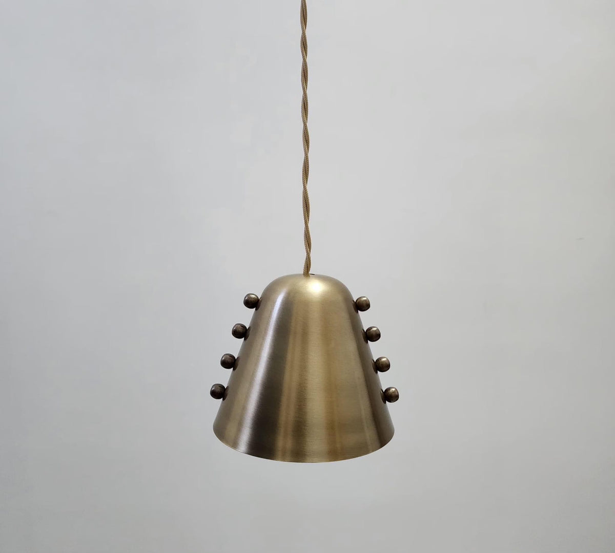 Handmade Brass Cone Pendant Light – Rivet Detail