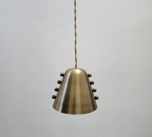 Handmade Brass Cone Pendant Light – Rivet Detail