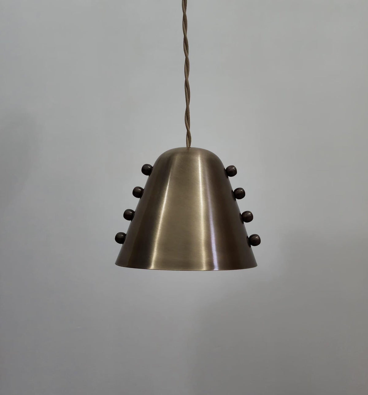 Handmade Brass Cone Pendant Light – Rivet Detail