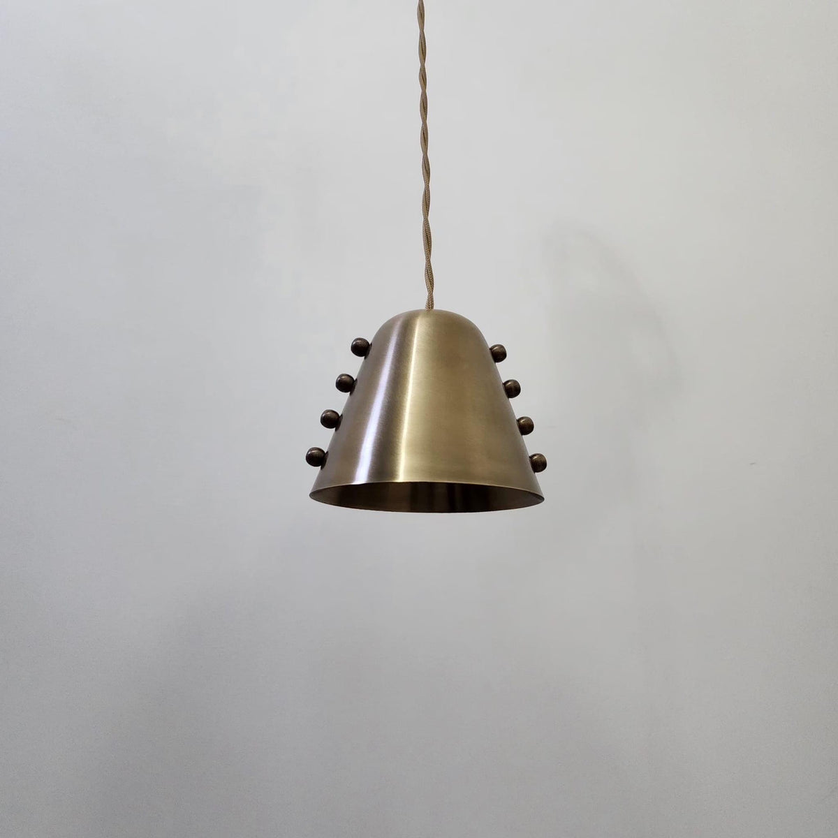 Handmade Brass Cone Pendant Light – Rivet Detail