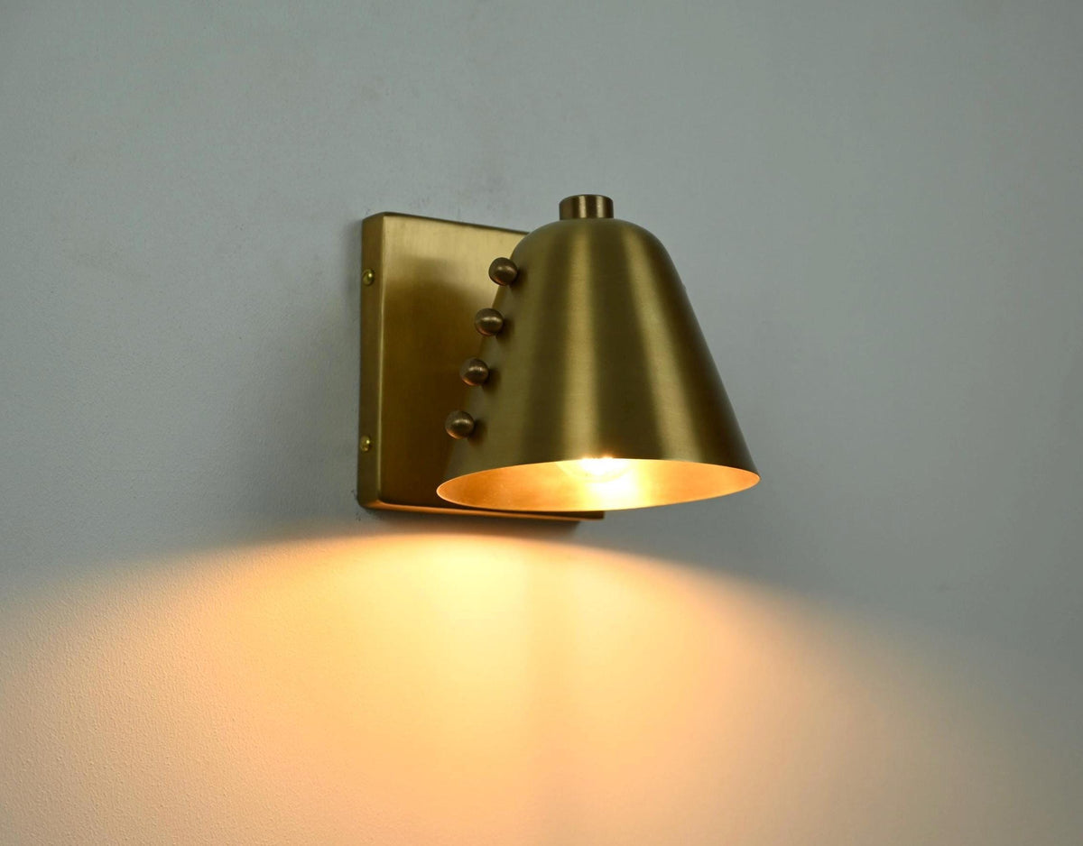 Handmade Brass Cone Wall Light with Rivet Detailing | Frost Lights