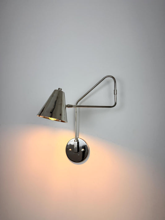 Handmade Brass Swing Arm Sconce | Adjustable Cone Mid-Century Reading Light - Frost Lights