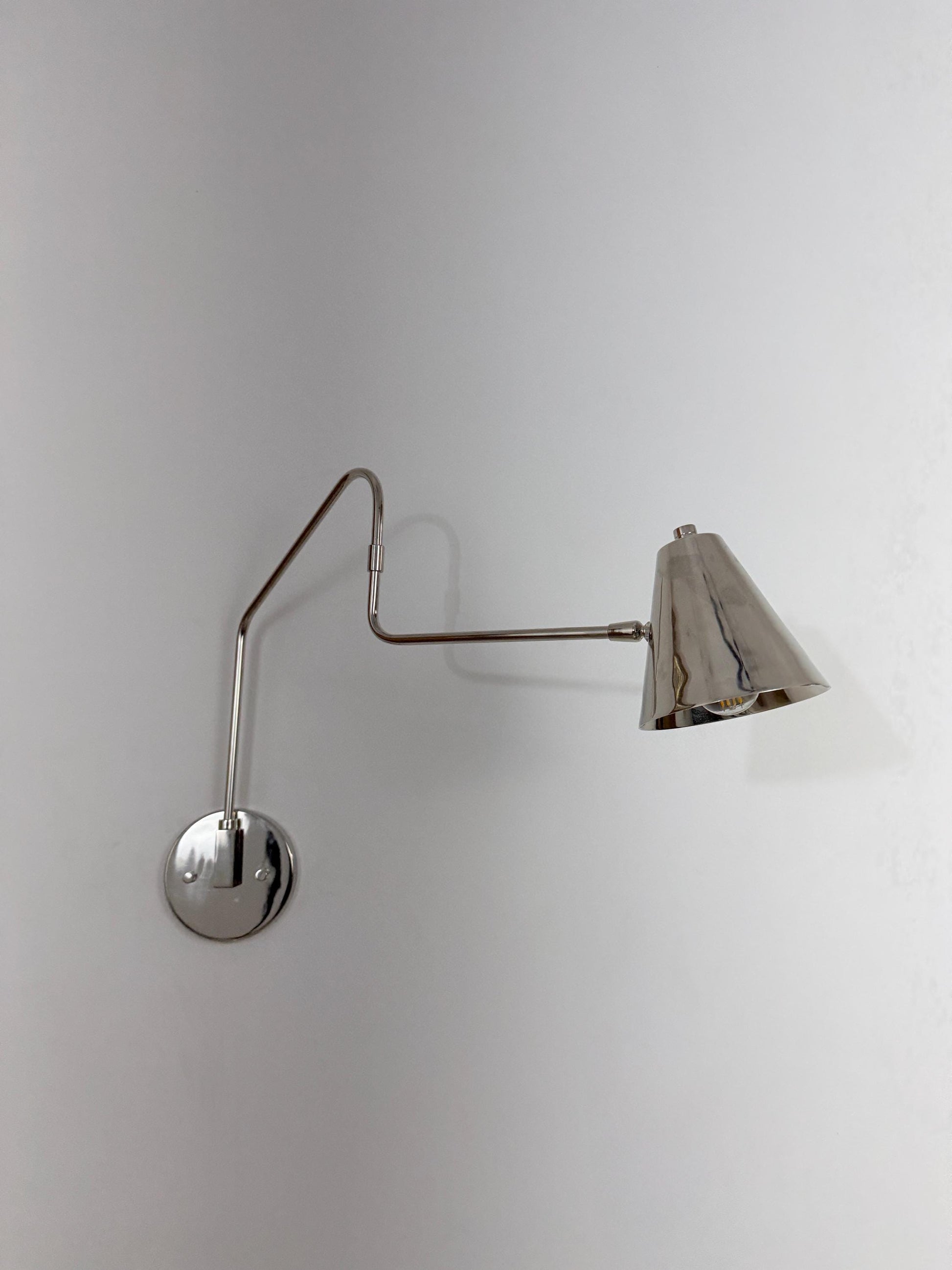 Handmade Brass Swing Arm Sconce | Adjustable Cone Mid-Century Reading Light - optimized image