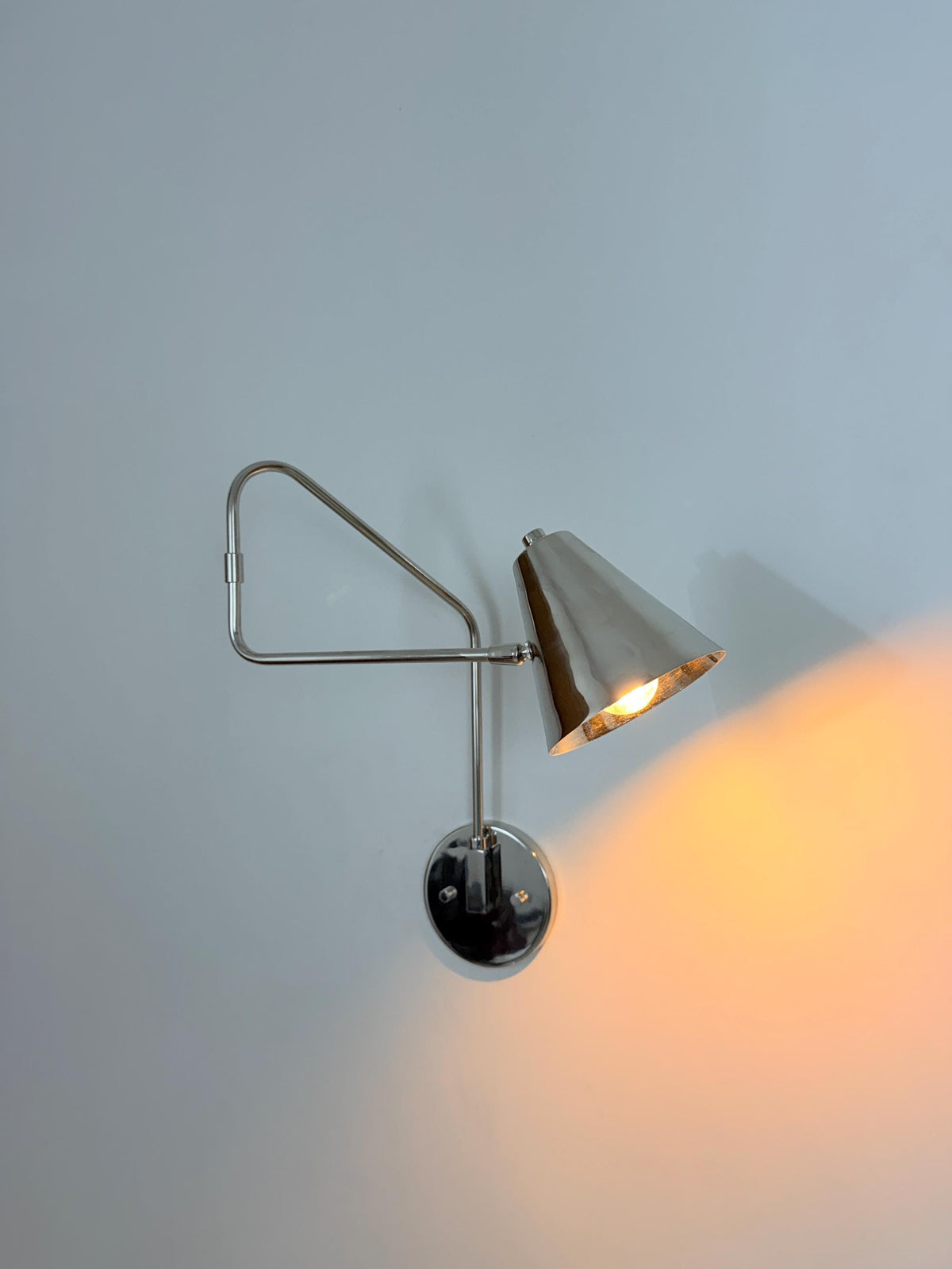 Handmade Brass Swing Arm Sconce | Adjustable Cone Mid-Century Reading Light - Frost Lights