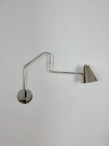 Handmade Brass Swing Arm Sconce | Adjustable Cone Mid-Century Reading Light - Frost Lights