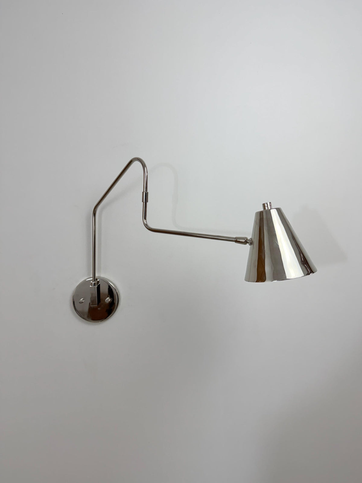 Handmade Brass Swing Arm Sconce | Adjustable Cone Mid-Century Reading Light - optimized image