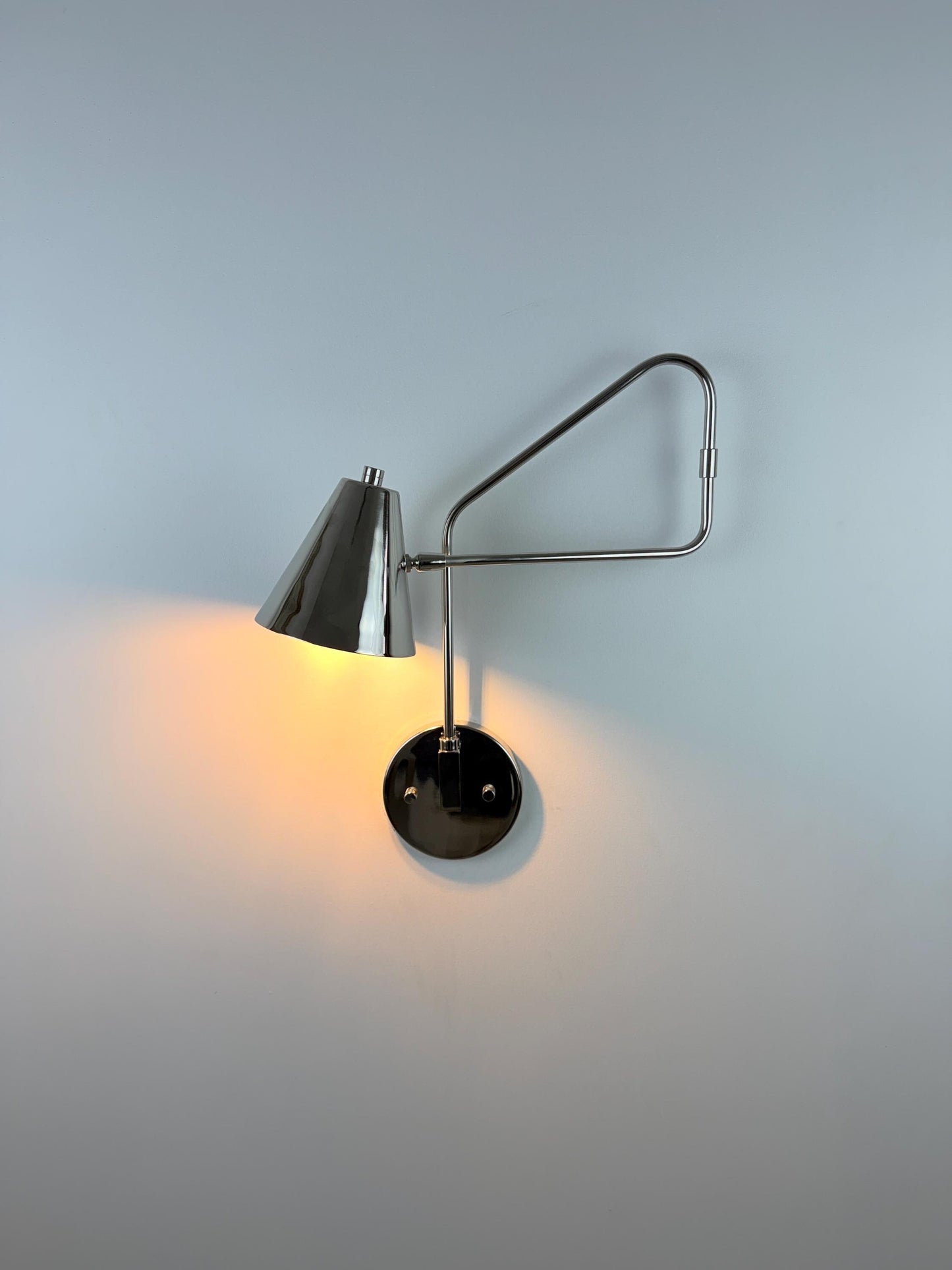 Handmade Brass Swing Arm Sconce | Adjustable Cone Mid-Century Reading Light - optimized image