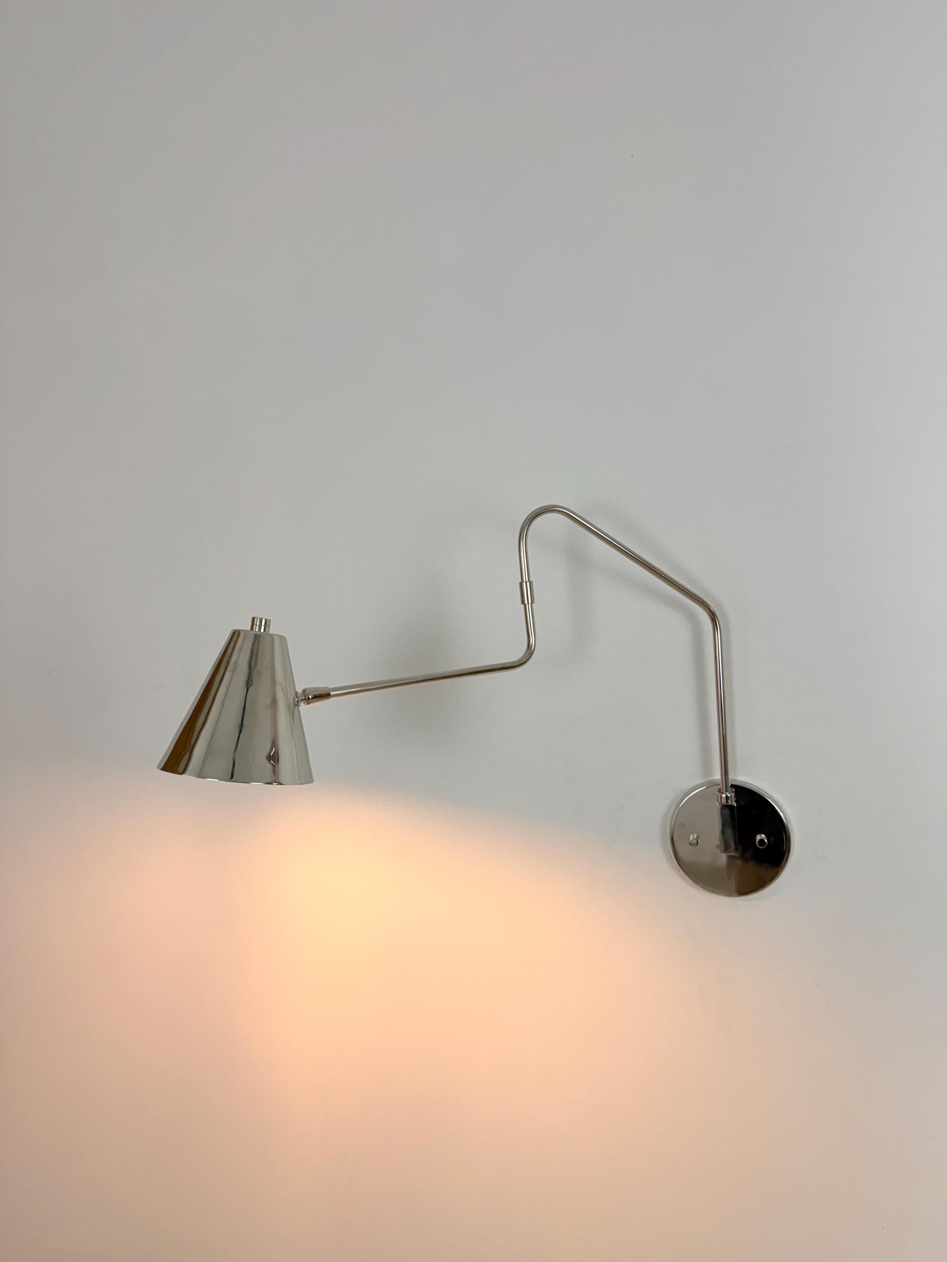Handmade Brass Swing Arm Sconce | Adjustable Cone Mid-Century Reading Light - optimized image