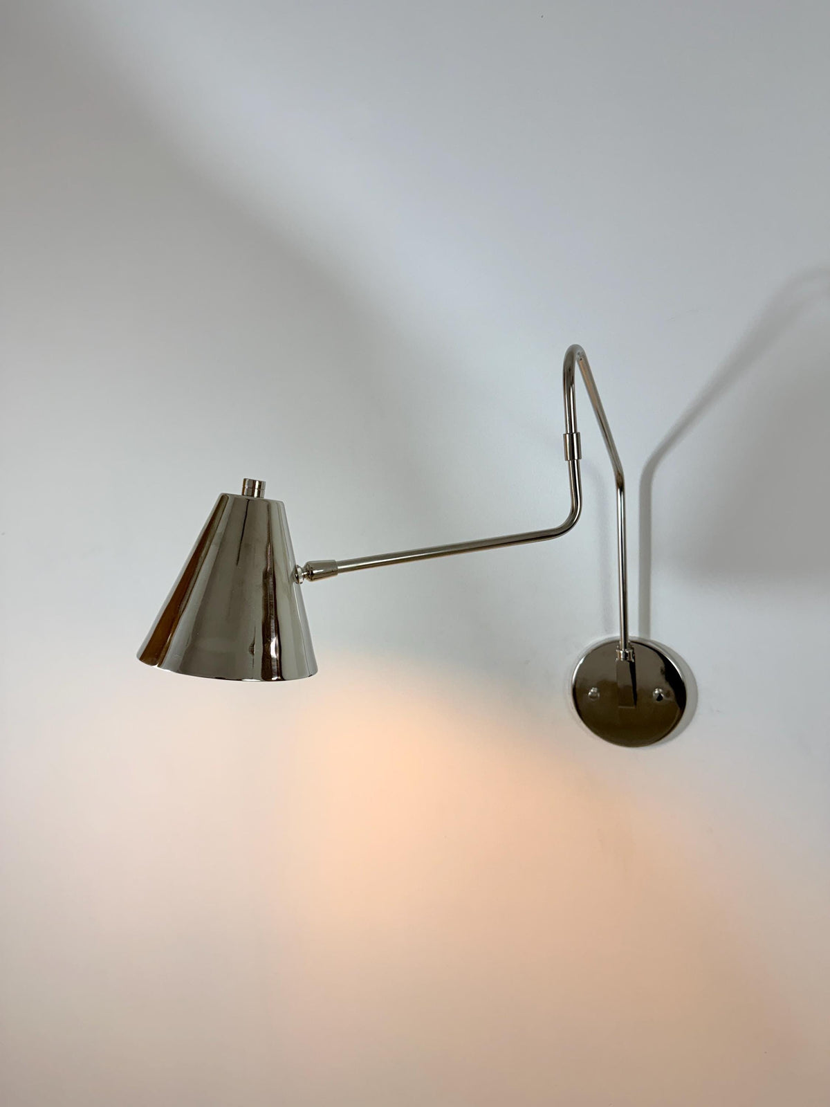 Handmade Brass Swing Arm Sconce | Adjustable Cone Mid-Century Reading Light - optimized image