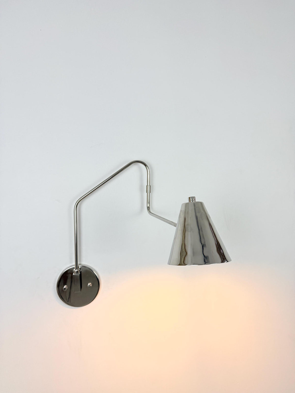 Handmade Brass Swing Arm Sconce | Adjustable Cone Mid-Century Reading Light - optimized image