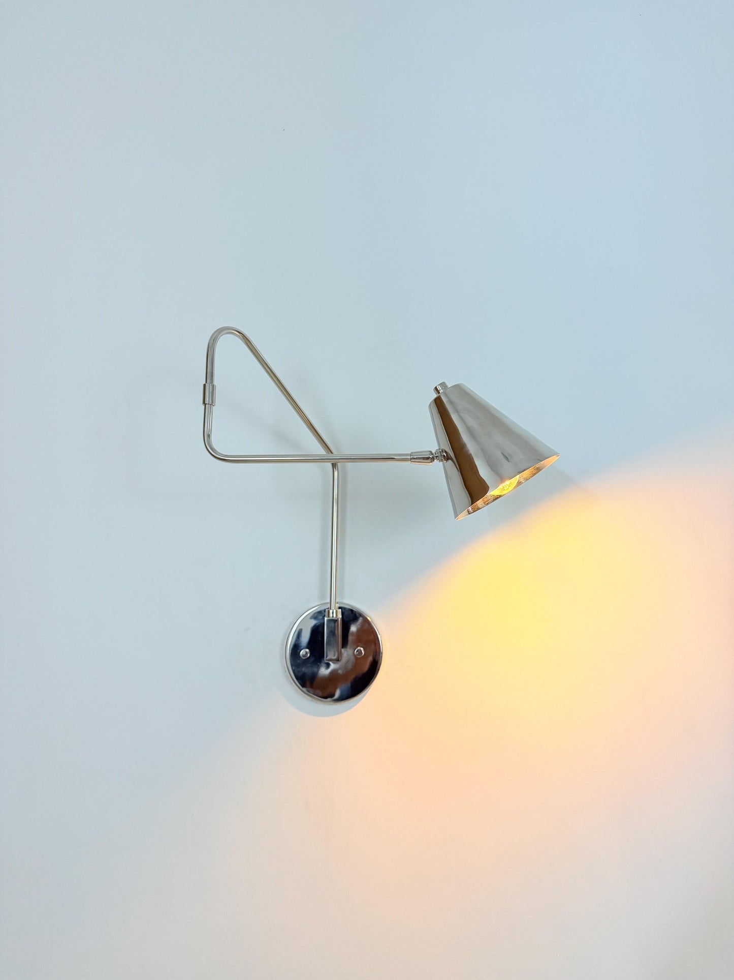 Handmade Brass Swing Arm Sconce | Adjustable Cone Mid-Century Reading Light - optimized image