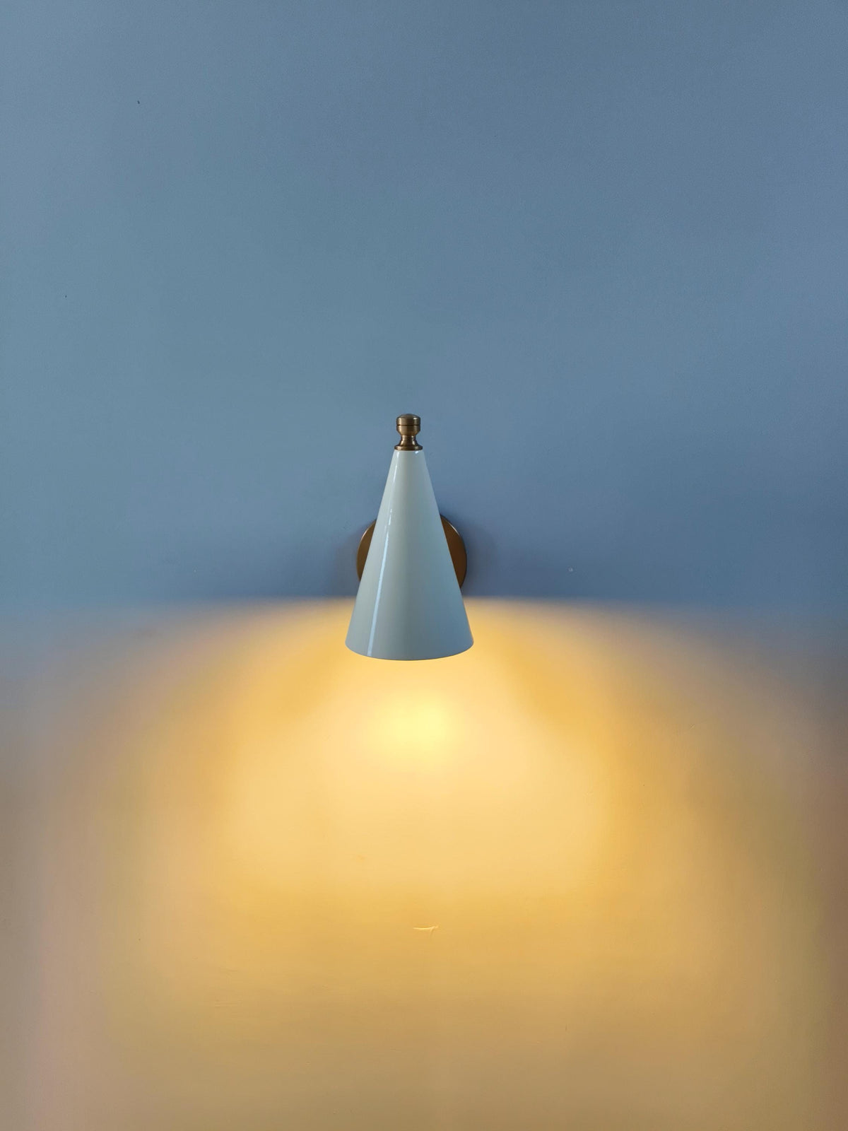 Handmade Brass Wall Sconce: Ivory Cone Shade, Wall Lamp - optimized image