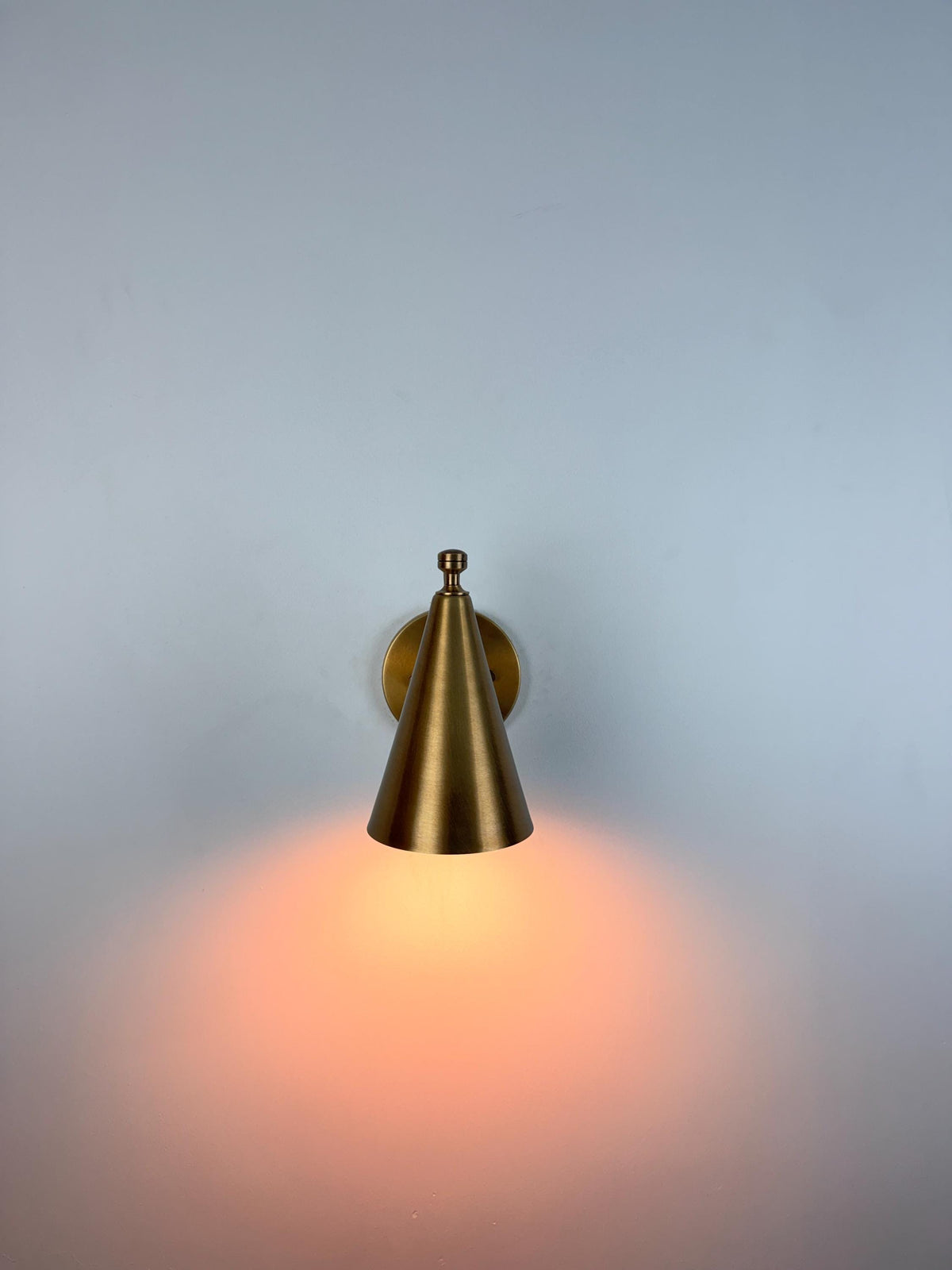 Handmade Brass Wall Sconce – Minimalist Cone Shade Wall Light With Ivory Finish - optimized image