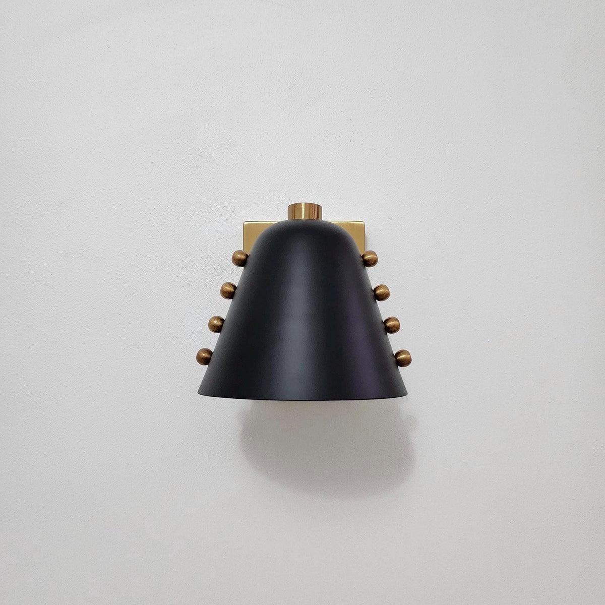 Handmade Brass Wall Sconce with Black Cone Shade | Mid-Century Wall Light