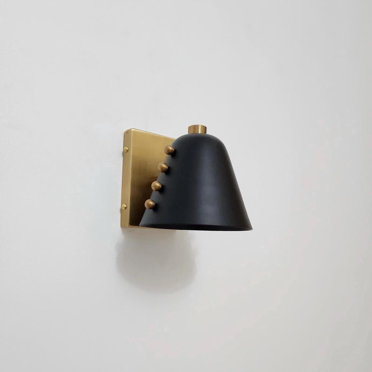 Handmade Brass Wall Sconce with Black Cone Shade | Mid-Century Wall Light
